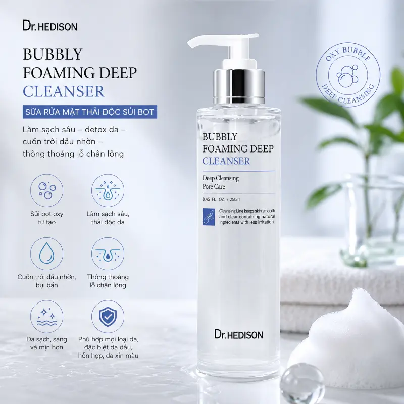 Sữa rửa mặt thải độc sủi bọt Dr.Hedison Bubbly Foaming Deep Cleanser - Ảnh 4