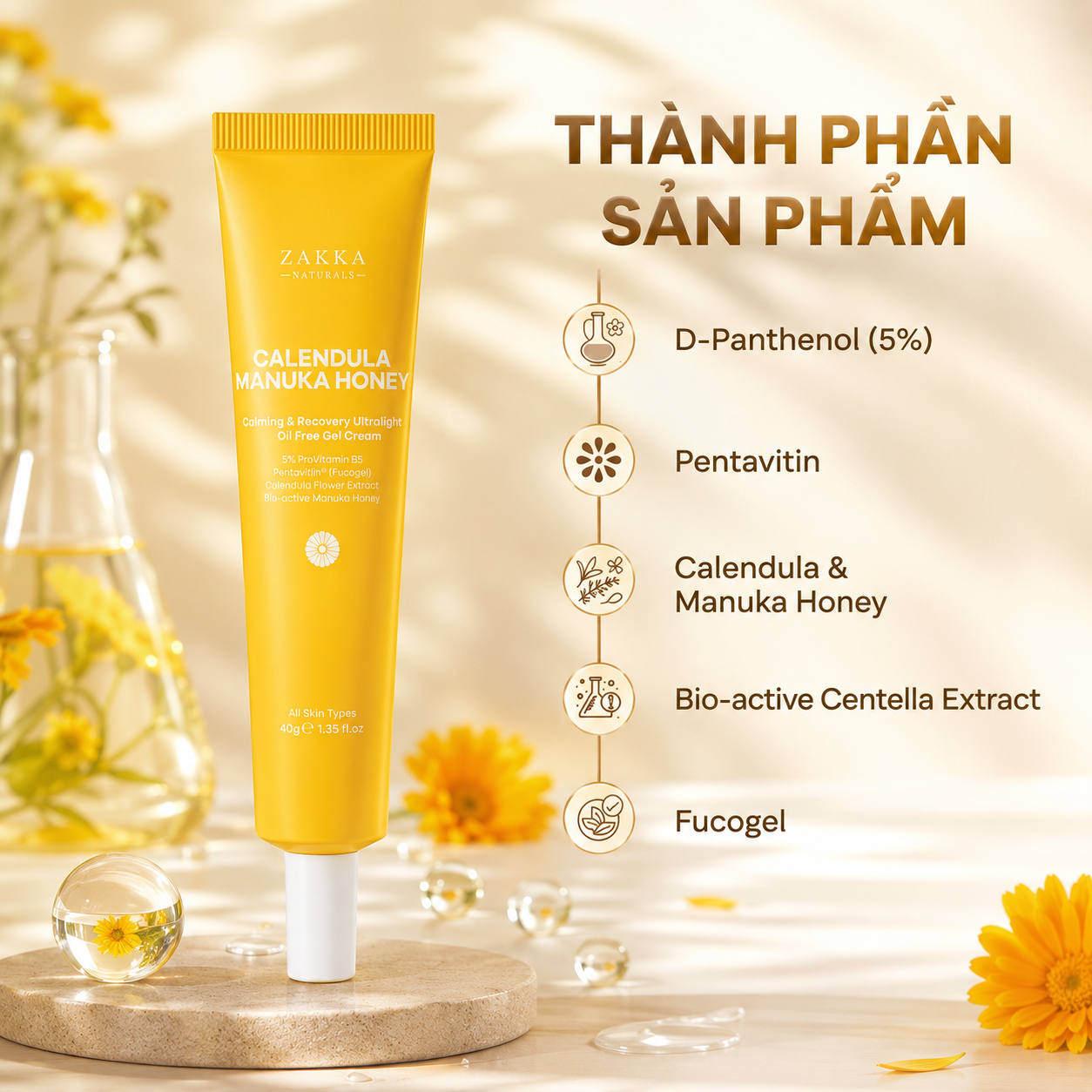 Zakka Naturals Calendula Manuka Honey Gel Cream 40g - Ảnh 3